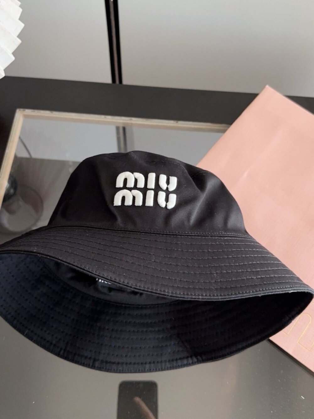 Miu Miu Black Logo Bucket Hat